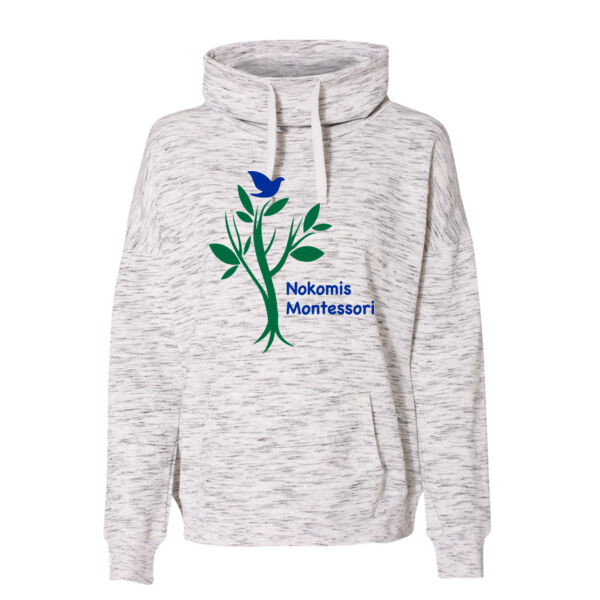 J. America - Women’s Mélange Fleece Cowl Neck Sweatshirt - Printed Logo Thumbnail